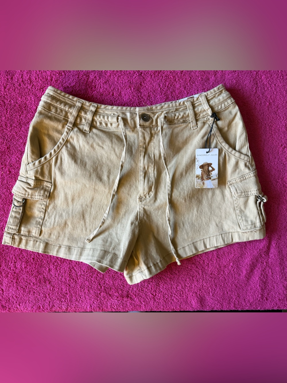 Sincerely Jules Tan Utility Drawstring Cargo Shorts